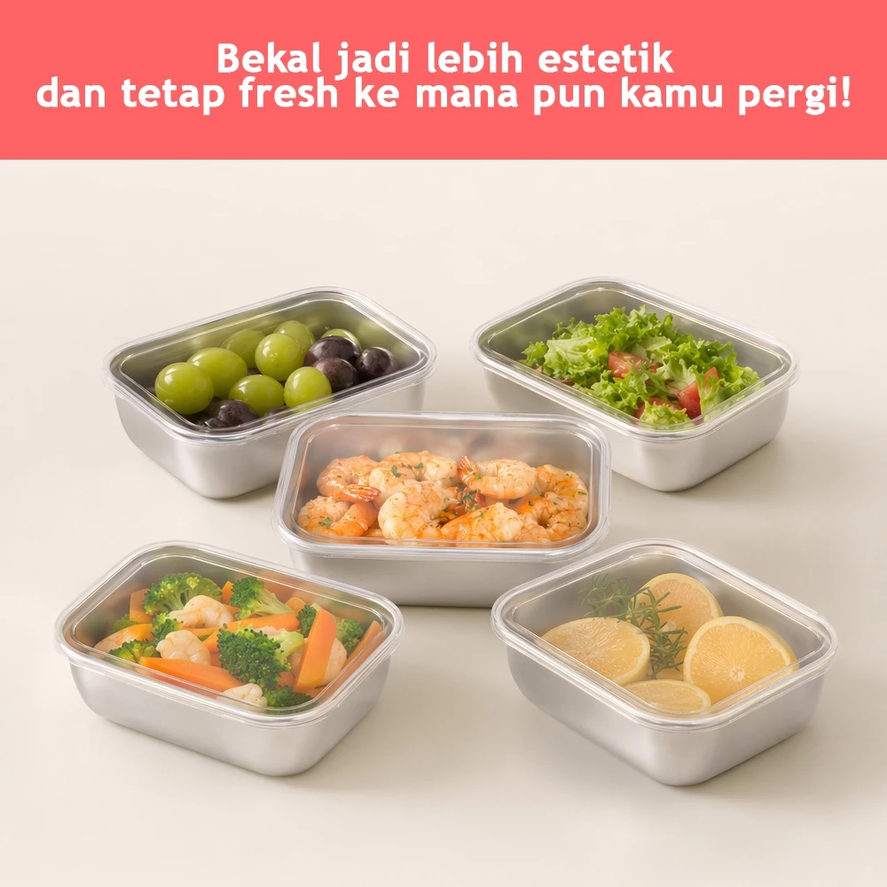 Food Box Container Set 10pcs Stainless Steel Wadah Makanan Food Prep Food Container Kulkas Serbaguna